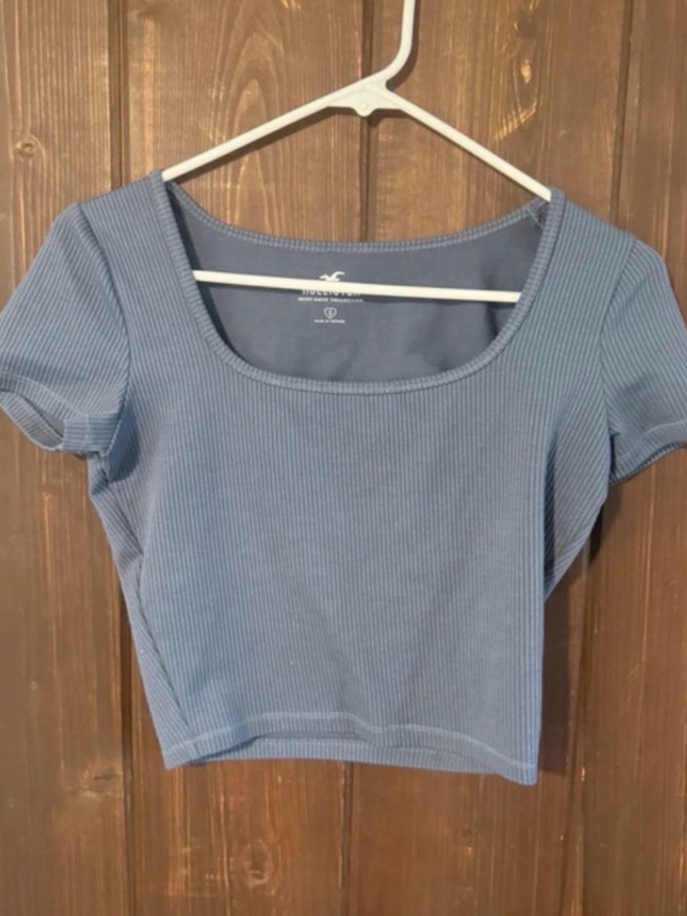 Hollister Dusty Blue Ribbed Square Neck Crop Top